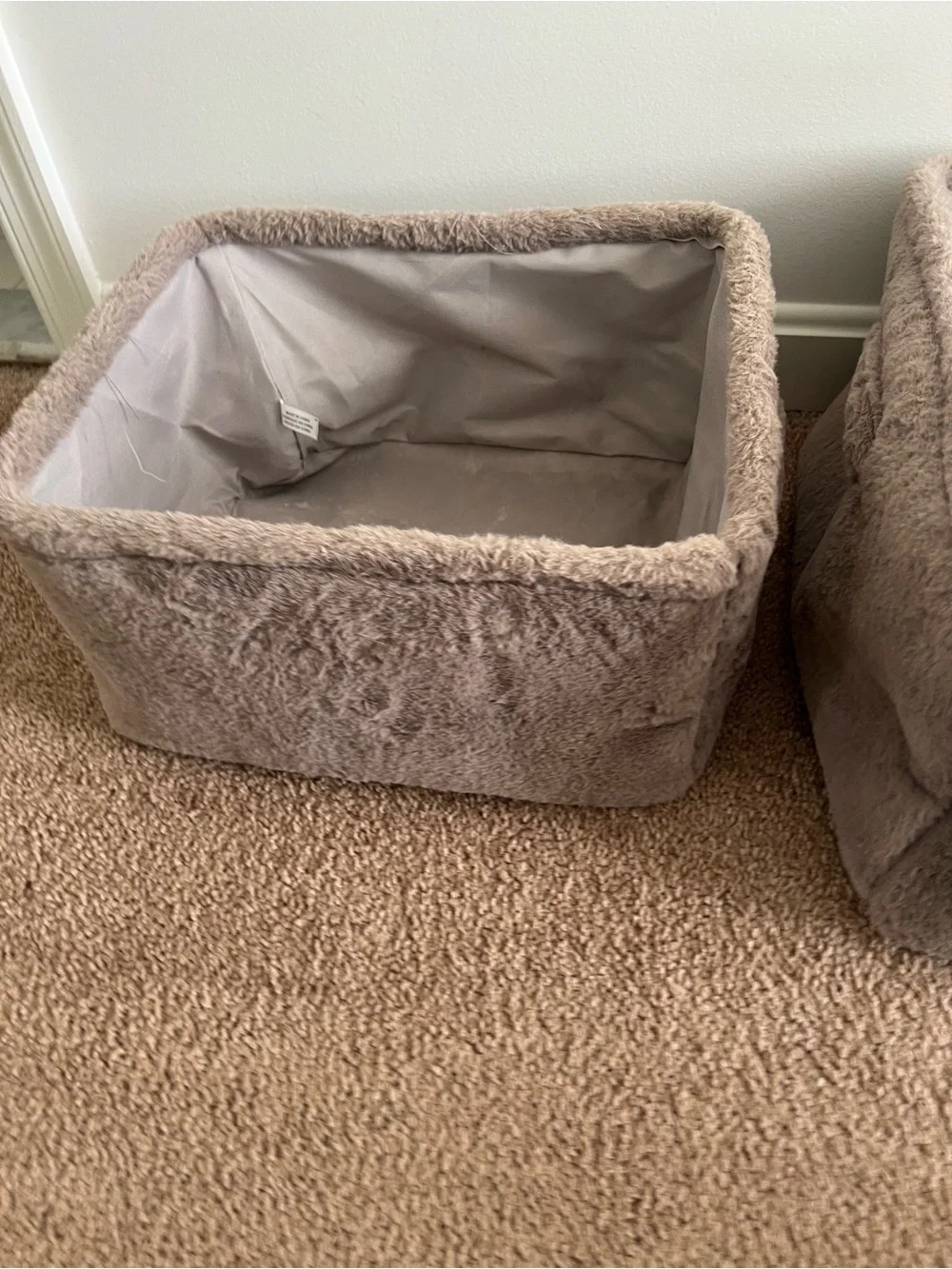 Plush Fabric Storage Bins - Set of 2 in Taupe